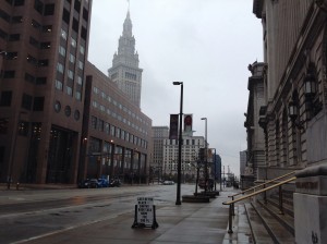 Terminal Tower from steps of Cleveland Public Library