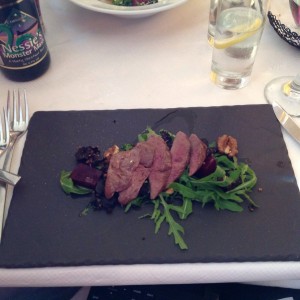 Wood pigeon with black pudding